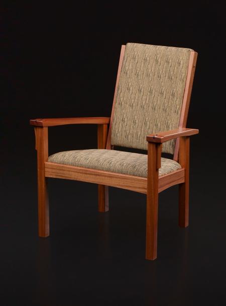Adjustable backed chair with ottoman with curved rails in Sapele 