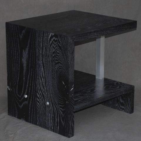 Black-dyed side table with metal support