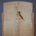 Bird composed with marquetry inlaid into curly maple chair back